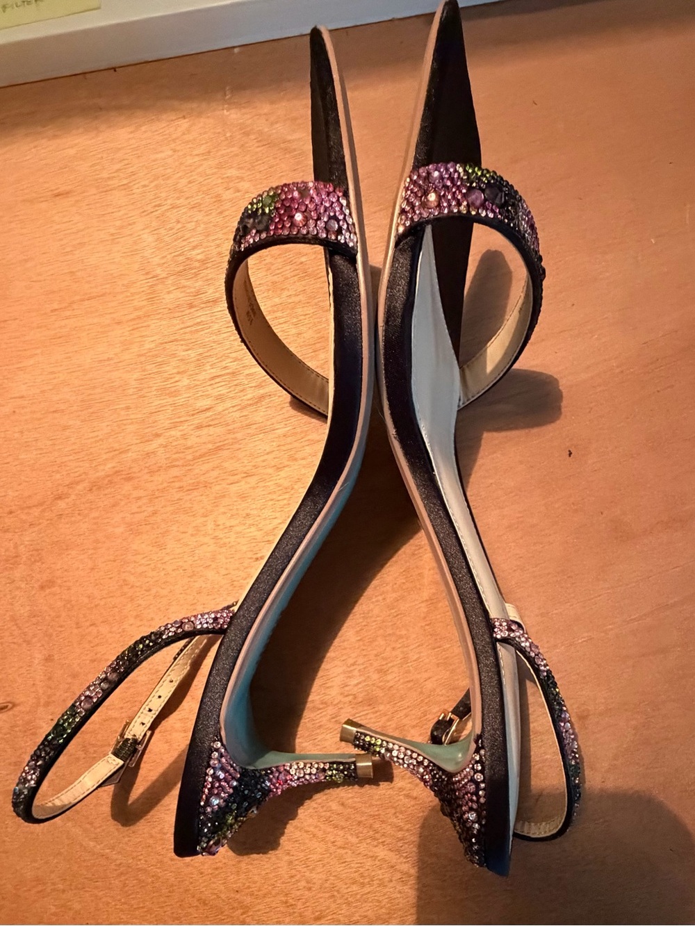 Betsey Johnson Black Slingback Sandal with Multicolor Crystal Accents - Picture 4 of 6
